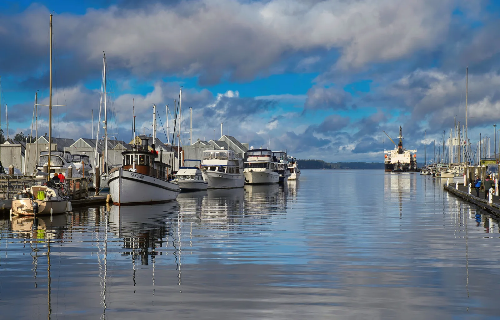 Boats docked at a marina in the Puget Sound